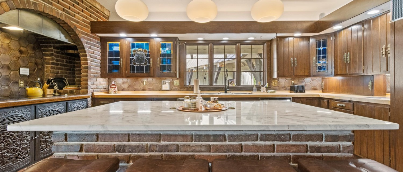 Reception bar seating at rustic wedding venue Kansas City Missouri